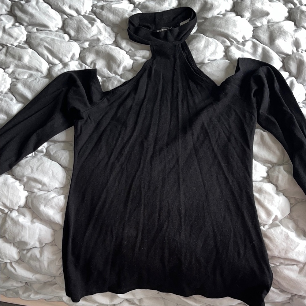Express Black Asymmetrical Shoulder Top